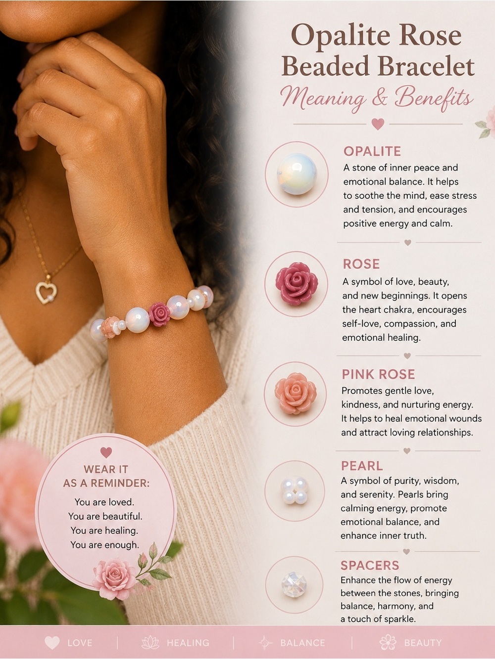 Opalite Rose Beaded Bracelet